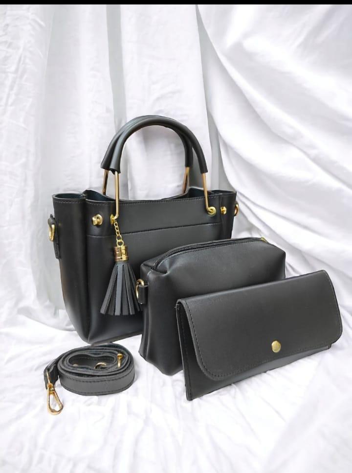 Women's PU Leather Plain Hand Bag Set 3 in 1